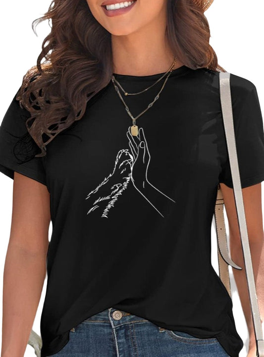 Black Hand-in-Paw Graphic Tee featuring a minimalist hand and paw design.