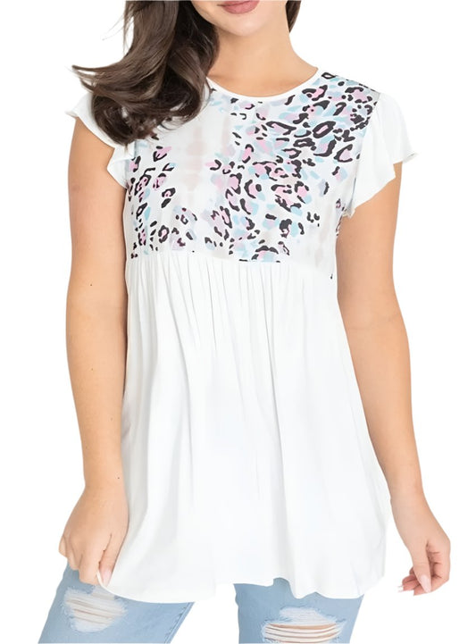 White leopard print blouse with flowy fit