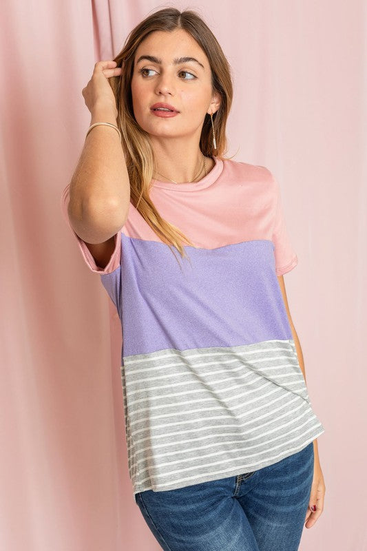 Color Block Round Neck T-Shirt