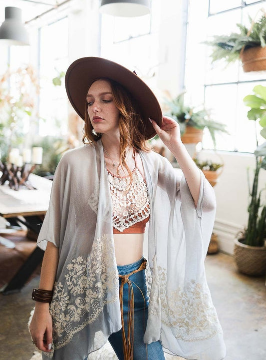 Elegant Kimono for Women in Charcoal Gray