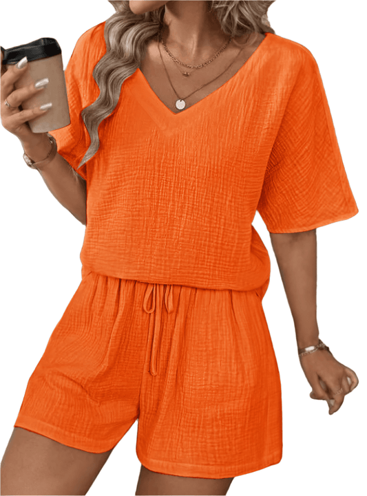 V-Neck Half Sleeve Top and Shorts Set - Whimsical Appalachian Boutique