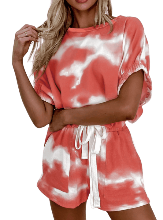 Tie-Dye Round Neck Top and Shorts Set - Whimsical Appalachian Boutique
