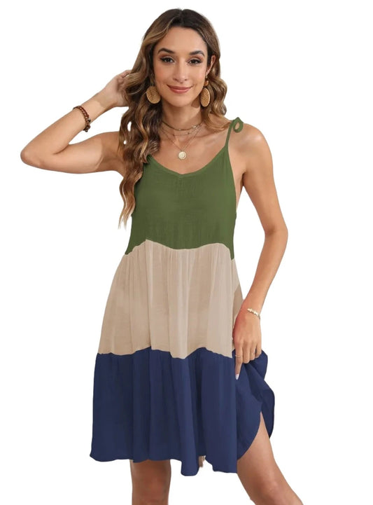 Embrace summer with our airy Color Block Dress, perfect for beach to bistro transitions. Adjustable fit, in 3 vibrant color combos.