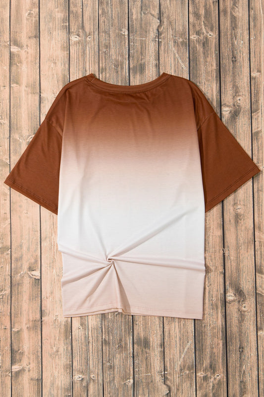 Texas-themed graphic tee with brown-to-cream gradient and bold longhorn design.