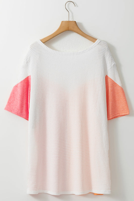 Trendy Peach and Coral Color Block Top for Plus Size Women