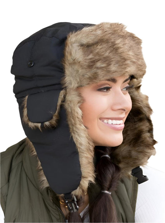 Alpine aviator trapper hat with faux fur lining