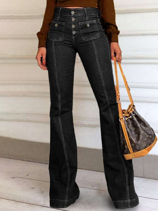 Chic black high waist denim trousers