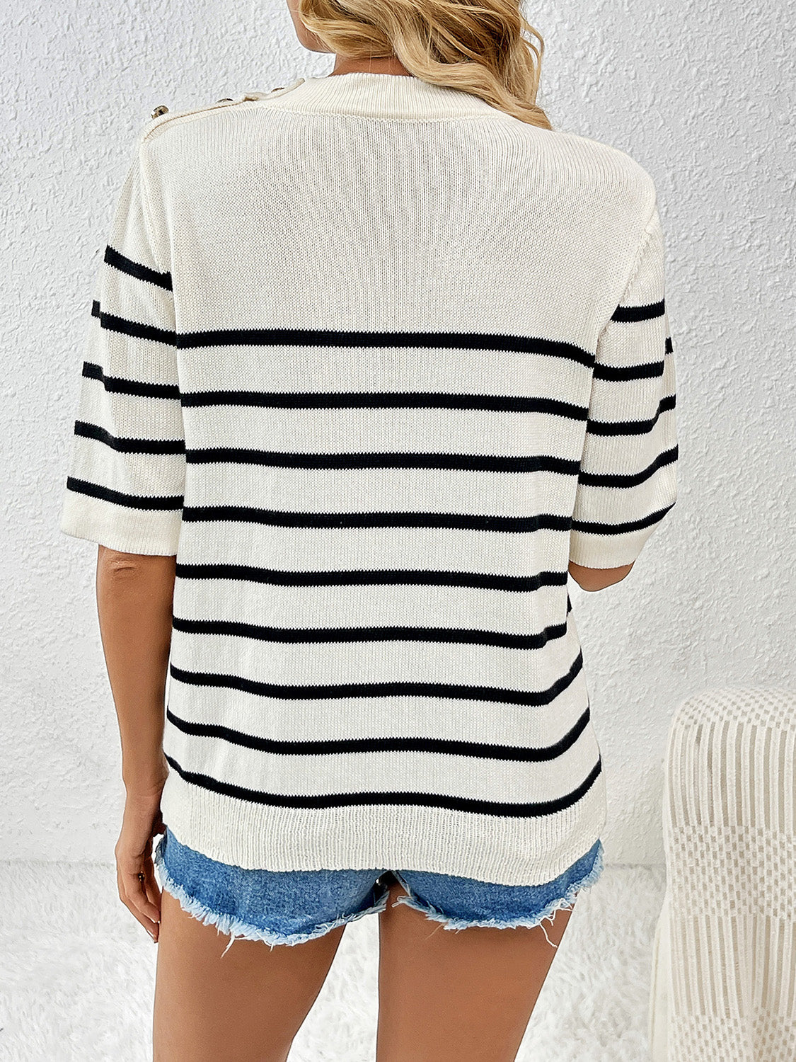Striped Round Neck Half Sleeve Knit Top - Whimsical Appalachian Boutique
