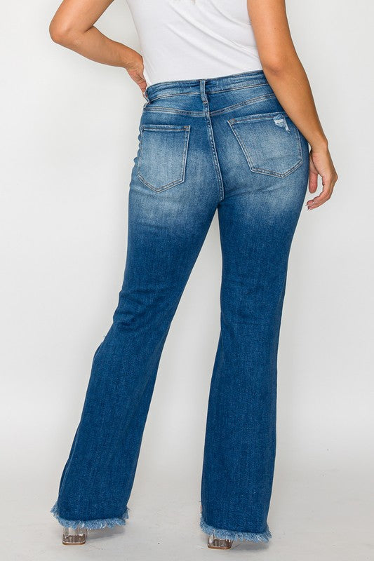 Bytos | Raw Hem Distressed High Rise Bootcut Jeans | Plus Size