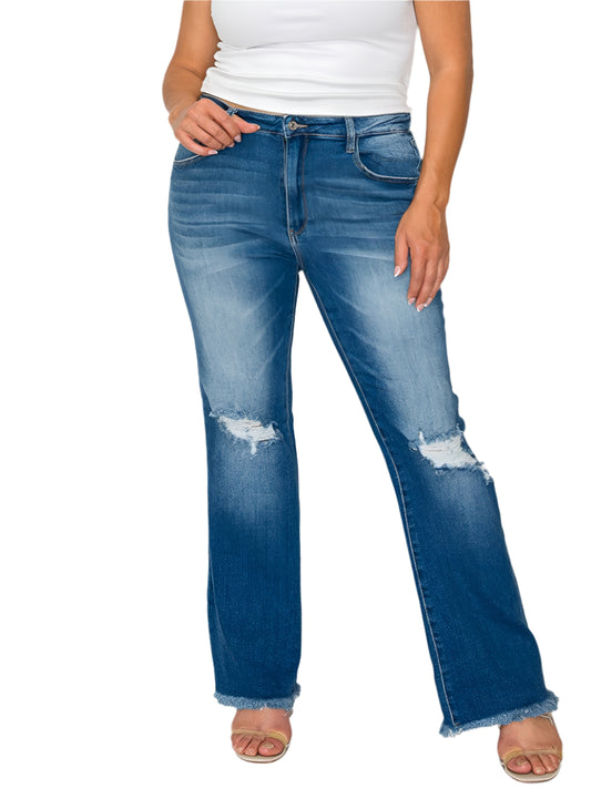 Bytos | Raw Hem Distressed High Rise Bootcut Jeans | Plus Size