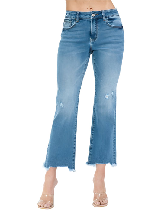 Bytos | Raw Hem Distressed Mid Rise Crop Jeans