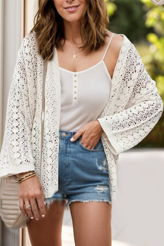 Openwork Open Front Dropped Shoulder Cardigan - Whimsical Appalachian Boutique