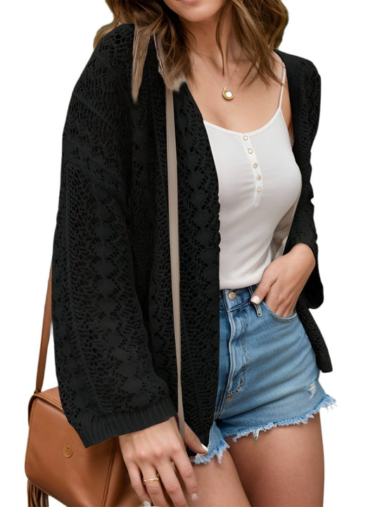 Openwork Open Front Dropped Shoulder Cardigan - Whimsical Appalachian Boutique
