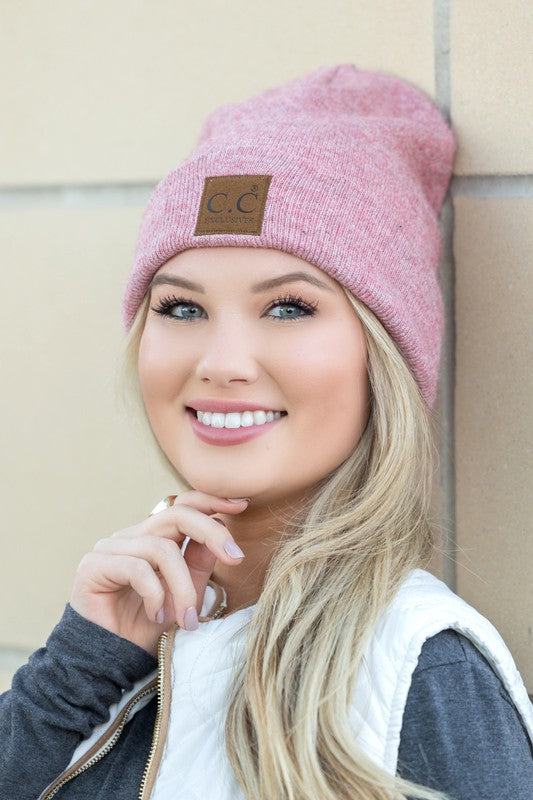 Bubble berry CC branded heathered beanie in trendy boyfriend fit