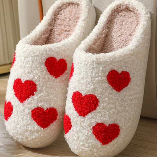 Christmas Love slippers with red heart embroidery and plush lining
