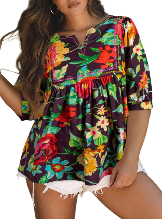 Cotton Floral Embroidered Boho Blouse | Boho Aesthetic | Whimsical Clothing