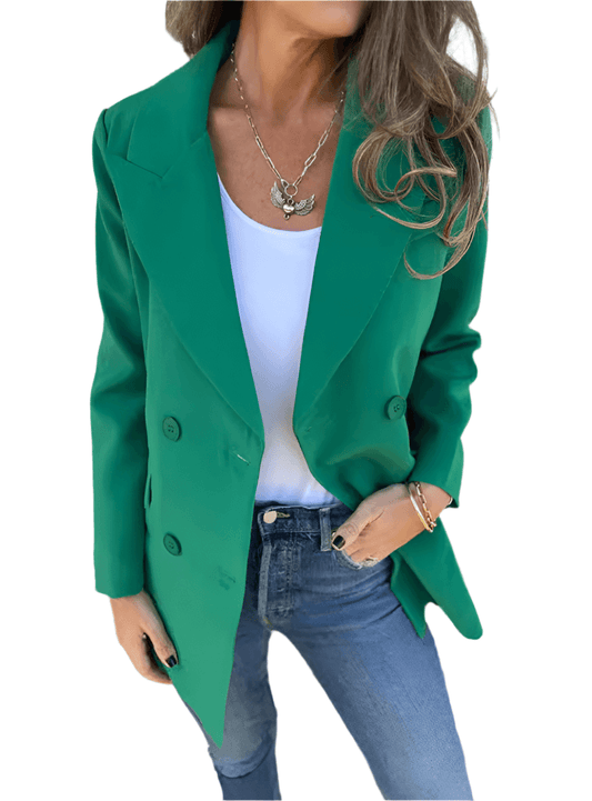 Green double-breasted lapel blazer jacket with classic design