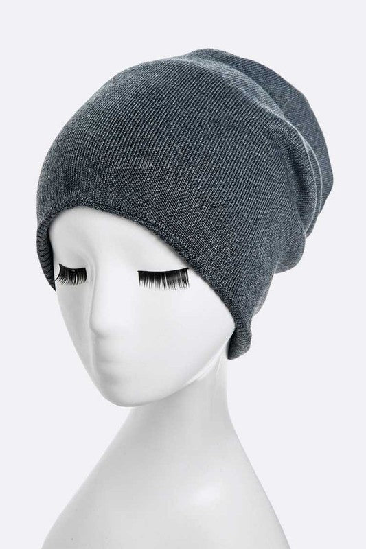 Soft charcoal wool blend beanie with convertible double layer design