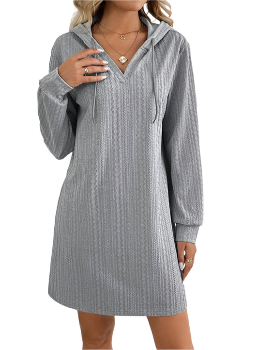 Drawstring long sleeve hooded mini dress