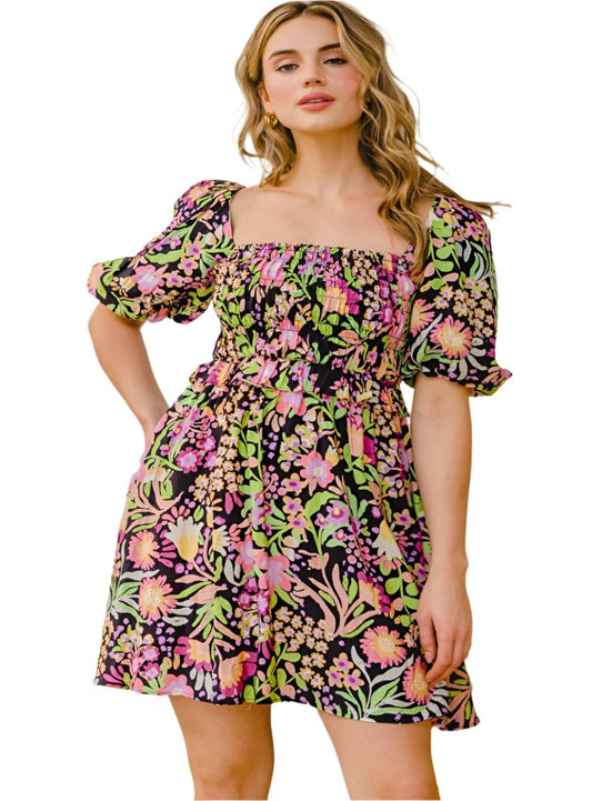 Full Size Floral Tie-Back Mini Dress - Whimsical Appalachian Boutique