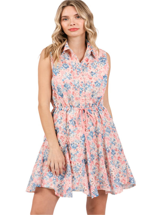 GeeGee Floral Eyelet Sleeveless Mini Dress - Whimsical Appalachian Boutique