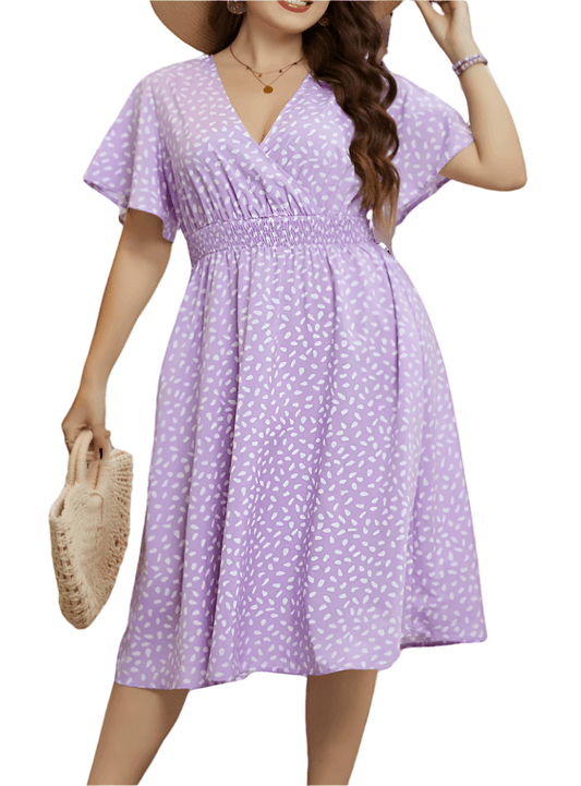 Plus Size Printed Smocked Waist Surplice Dress - Whimsical Appalachian Boutique