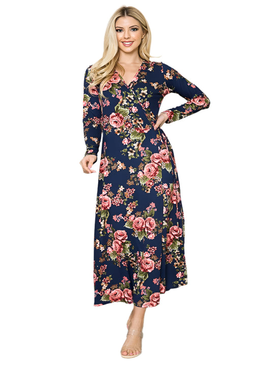 Floral maxi wrap dress in navy