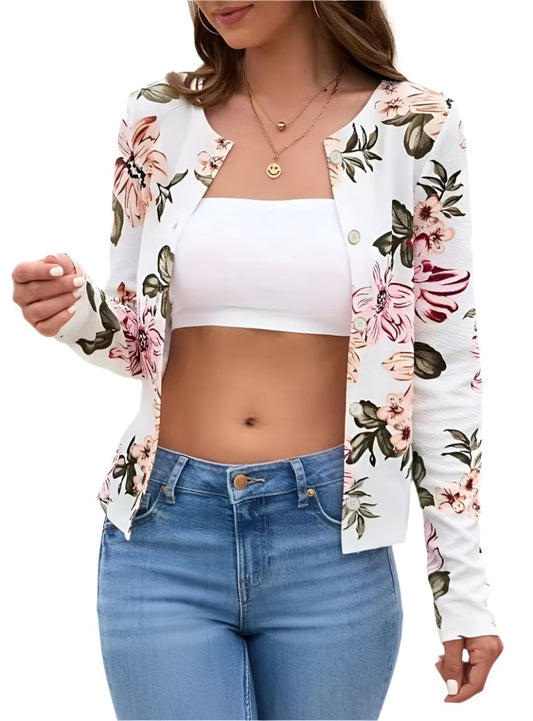 Floral printed button up long sleeve cardigan