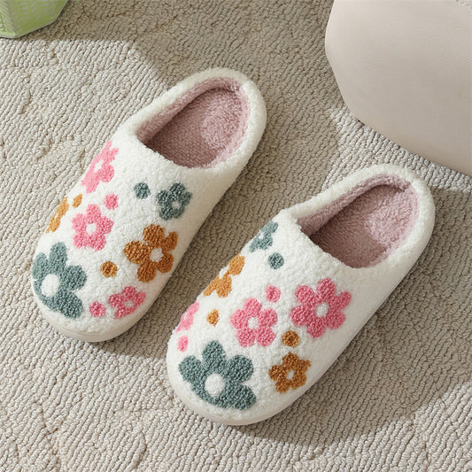 Cute indoor slippers with colorful floral design for daily homewear
