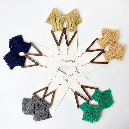 Geometric earrings with tassel design