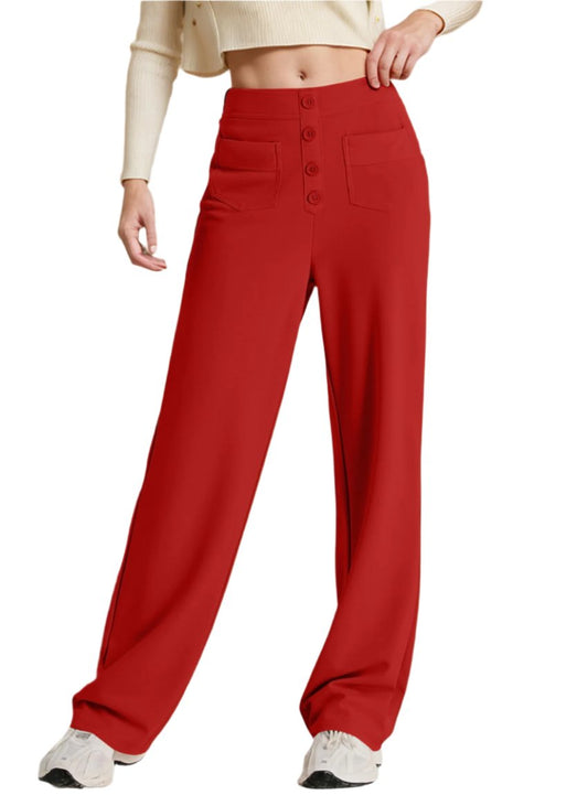 Deep red high waist wide leg pants with pockets