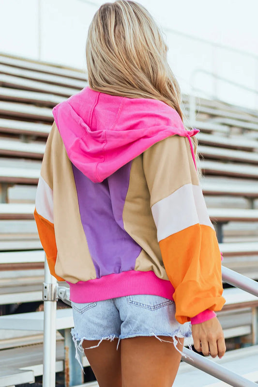 color block zip up hoodie