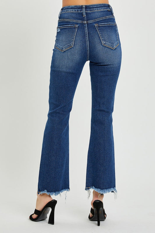 RISEN Jeans | High Rise Distressed Crop Flare Leg