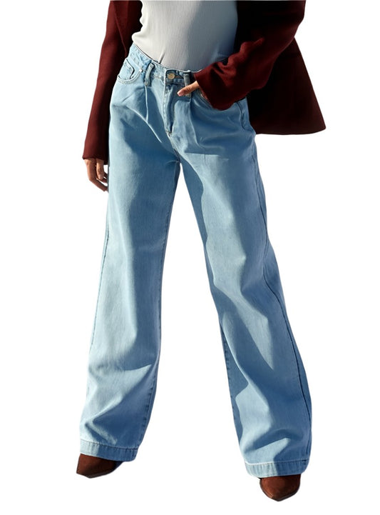 Denim Lab USA Super High Waist Wide Straight Jeans - Light Wash - Whimsical Appalachian Boutique