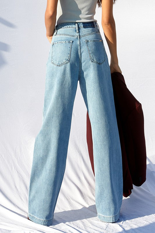 Denim Lab USA Super High Waist Wide Straight Jeans - Light Wash - Whimsical Appalachian Boutique