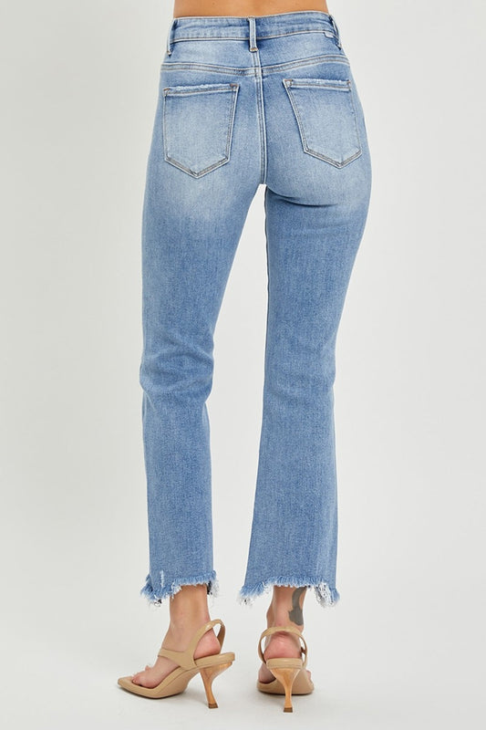 RISEN Jeans | Frayed Hem Cropped Straight Leg