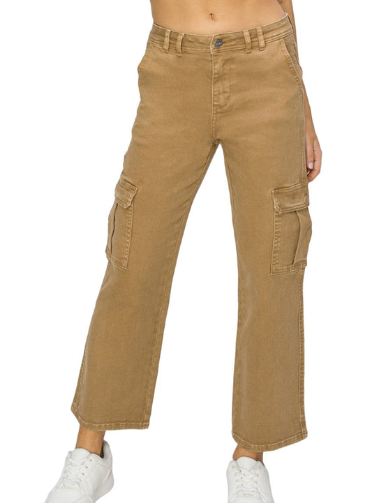 RISEN Jeans | High Rise Cargo Denim in Mocha