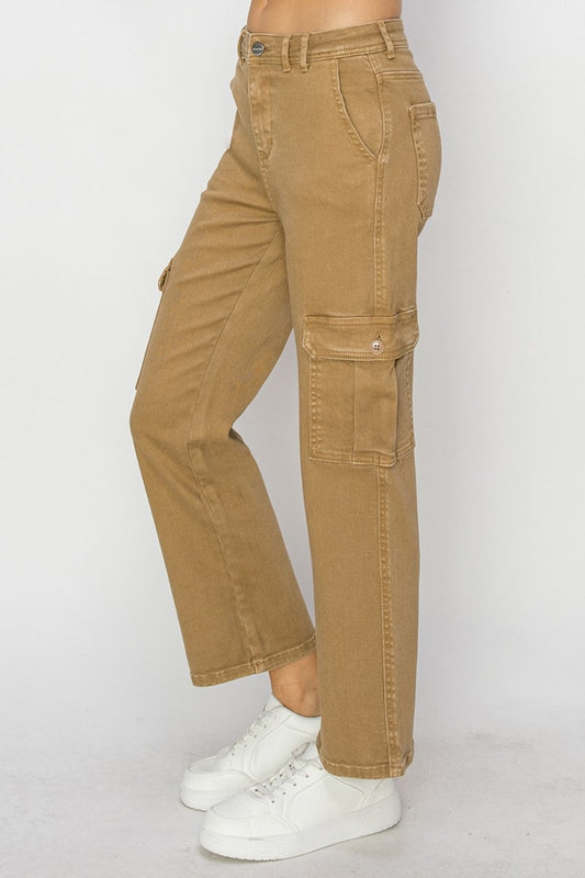 RISEN Jeans | High Rise Cargo Denim in Mocha