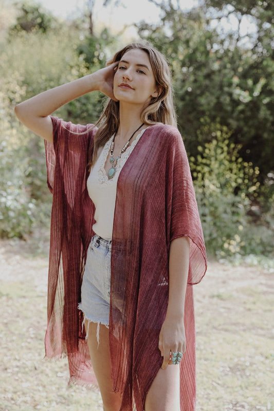 Pencil Stripe Lightweight Frayed Trim Kimono - Whimsical Appalachian Boutique