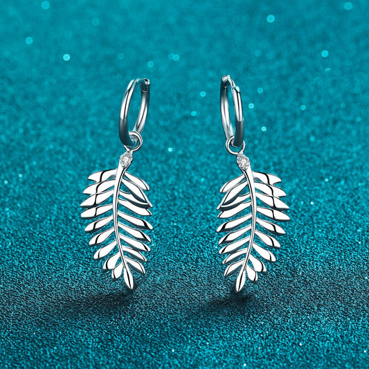 Moissanite leaf earrings in sterling silver