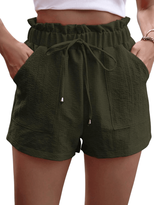 Chic high waist tie shorts with pockets for a stylish, comfortable fit. Perfect for any summer outing.