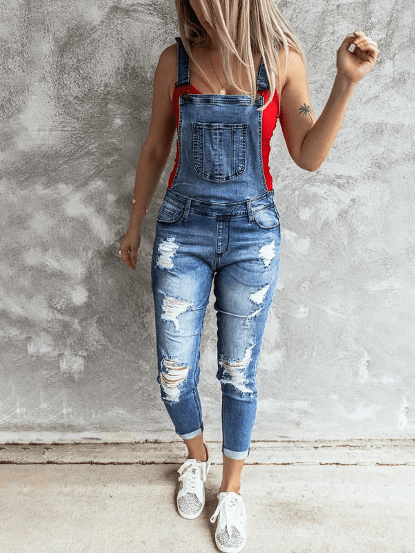 Vintage Ripped Stretch Cropped Denim Overalls - Whimsical Appalachian Boutique