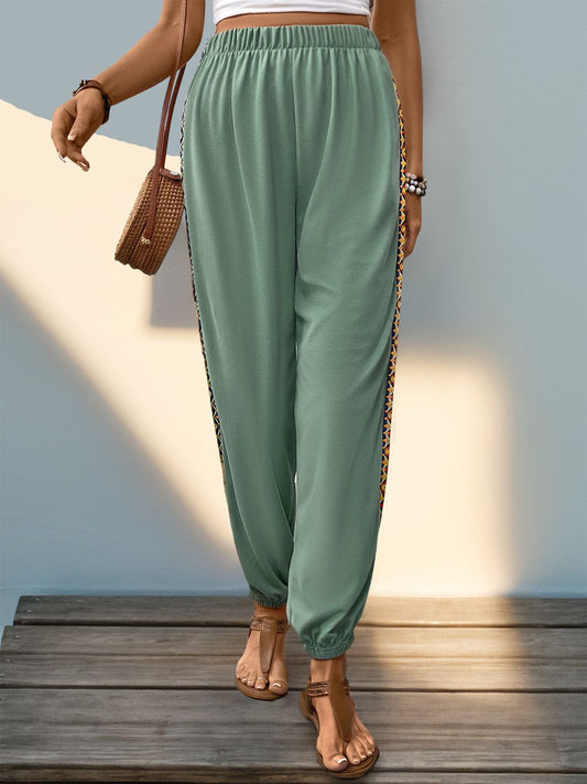 Boho Embroidered Elastic Waist Joggers - Whimsical Appalachian Boutique