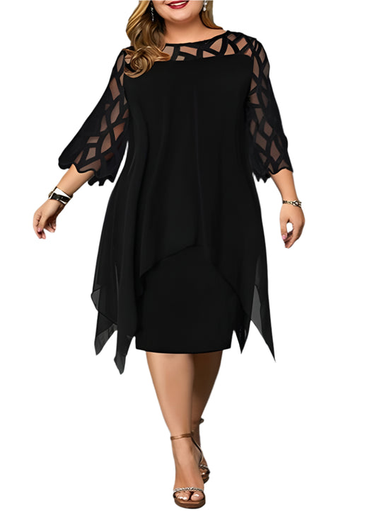 Plus Size Lace Stitching Irregular Hem Chiffon Dress | Boutique Clothing