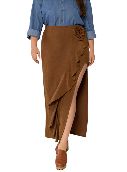 Plus Size Ruffled Slit High Rise Skirt | Boutique Women's Clothes
