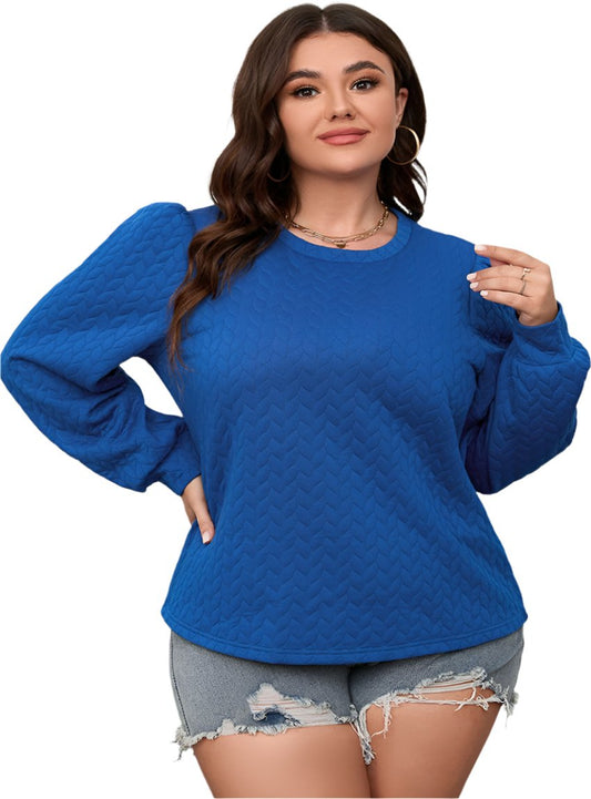 Plus size textured round neck long sleeve top