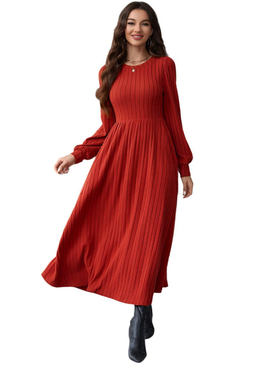 front view of red maxi dress in basic style