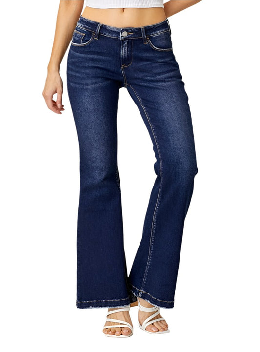 RISEN Jeans Dark Wash Low Rise Flare Leg | Demure Style