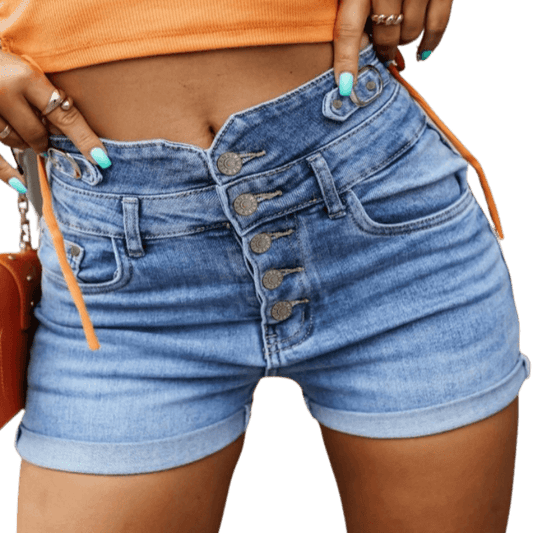 Button-Fly Denim Shorts with Pockets