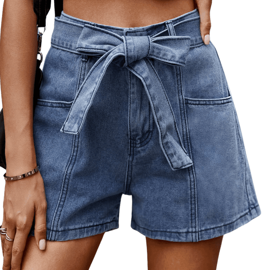 Tie Belt Denim Shorts with Pockets - Whimsical Appalachian Boutique